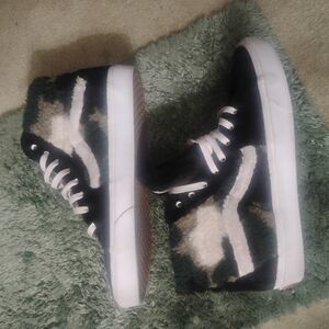 Vans Black and White Fuzzy High-Top Sneakers
